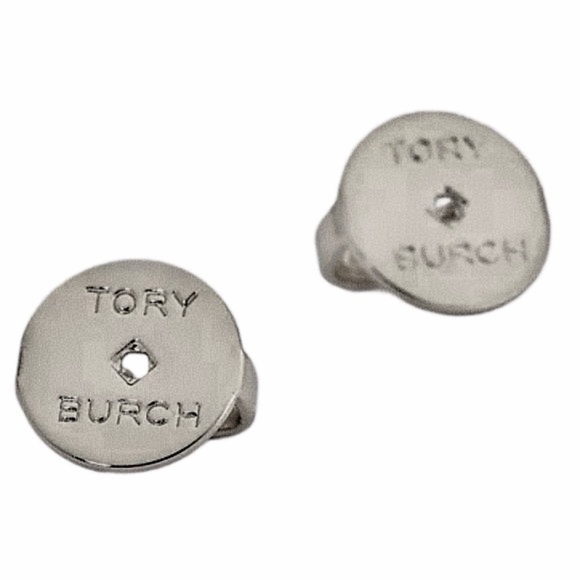 TORY BURCH • Rolled Pewter Roxanne Painted Blue Earrings - Picture 5 of 6